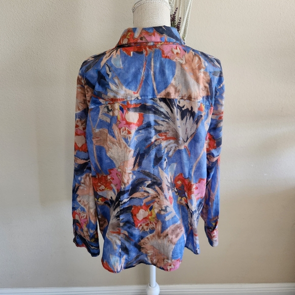 Nic+Zoe Womens Button Up Dreamscape Crinkle Shirt Size XL Multicolor Floral - Picture 2 of 11